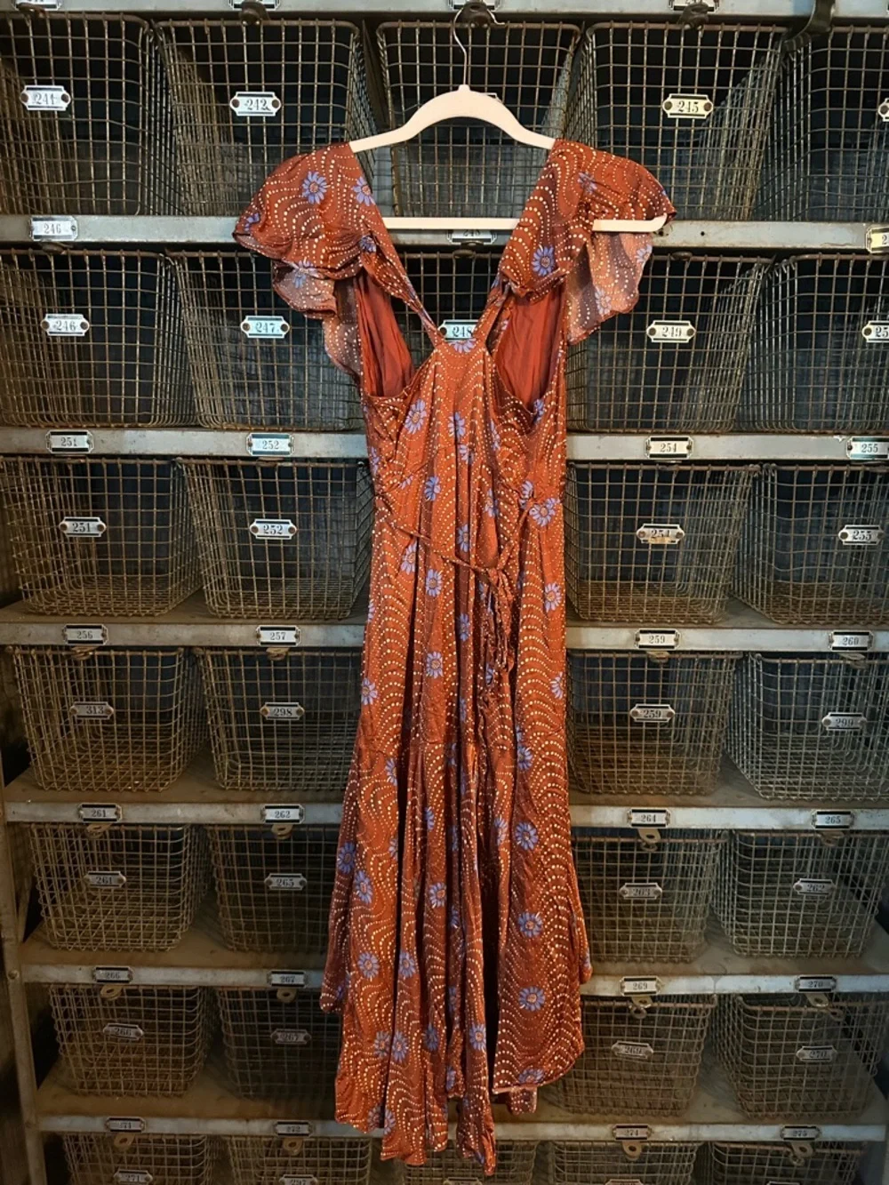 Anthropologie Brown Ruffle-Sleeve Printed-Wrap Maxi Dress Size XXSP 38430